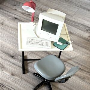 Vintage American Girl doll desk, Computer with mouse pad , and Chair .